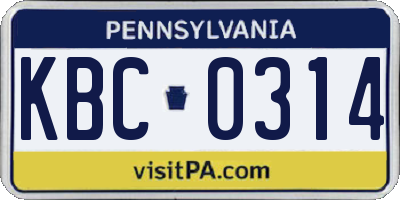 PA license plate KBC0314