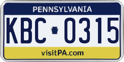 PA license plate KBC0315