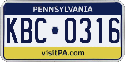 PA license plate KBC0316