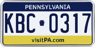 PA license plate KBC0317
