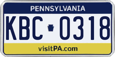 PA license plate KBC0318