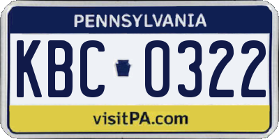 PA license plate KBC0322