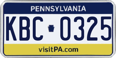 PA license plate KBC0325