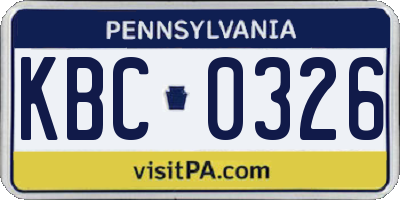PA license plate KBC0326