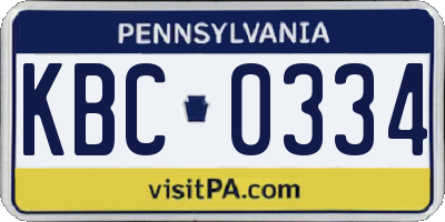PA license plate KBC0334