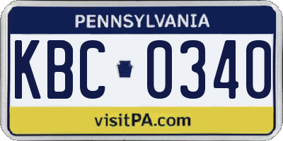 PA license plate KBC0340
