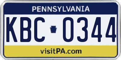 PA license plate KBC0344