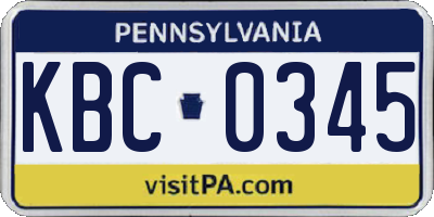 PA license plate KBC0345