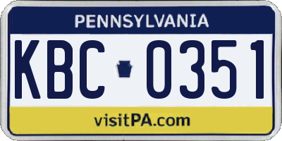 PA license plate KBC0351