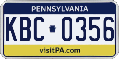 PA license plate KBC0356