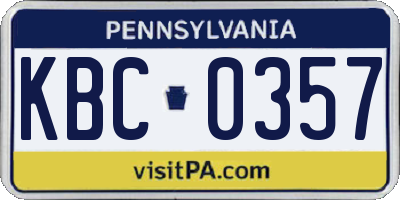 PA license plate KBC0357