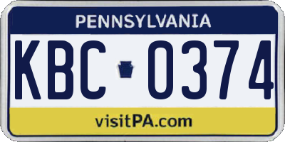 PA license plate KBC0374