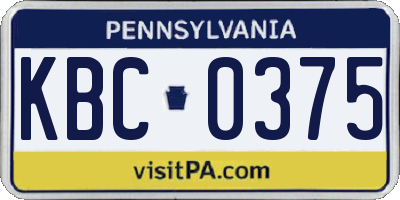PA license plate KBC0375