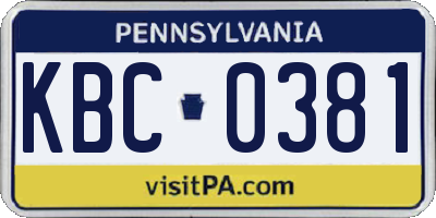 PA license plate KBC0381