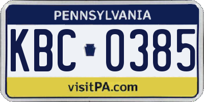 PA license plate KBC0385
