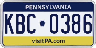 PA license plate KBC0386