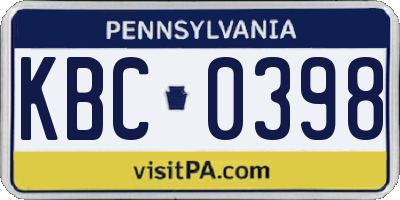 PA license plate KBC0398