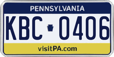 PA license plate KBC0406