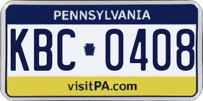 PA license plate KBC0408