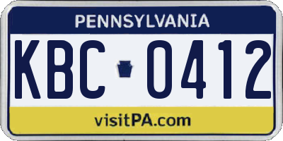 PA license plate KBC0412
