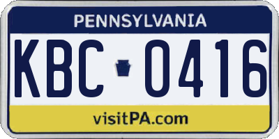 PA license plate KBC0416