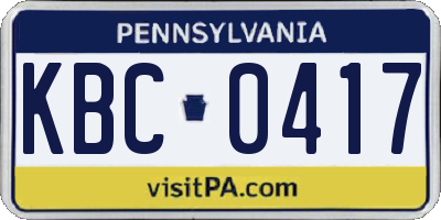 PA license plate KBC0417