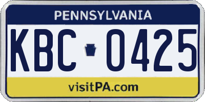 PA license plate KBC0425