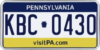 PA license plate KBC0430