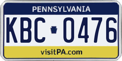 PA license plate KBC0476