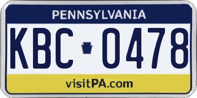 PA license plate KBC0478