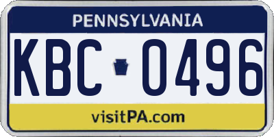 PA license plate KBC0496