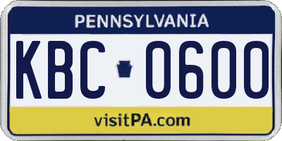 PA license plate KBC0600