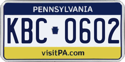 PA license plate KBC0602