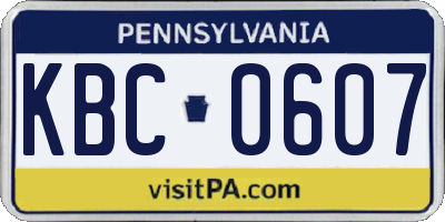 PA license plate KBC0607
