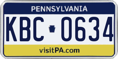 PA license plate KBC0634