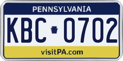 PA license plate KBC0702