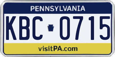 PA license plate KBC0715