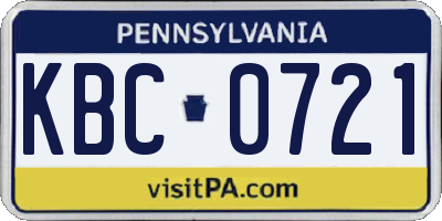PA license plate KBC0721