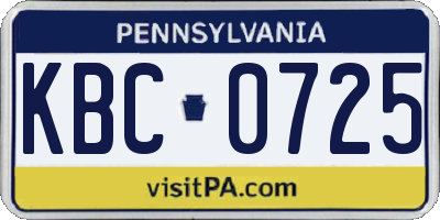 PA license plate KBC0725