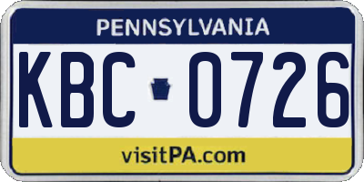 PA license plate KBC0726