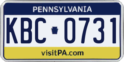 PA license plate KBC0731