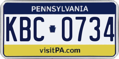 PA license plate KBC0734
