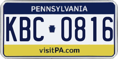 PA license plate KBC0816