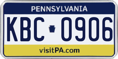 PA license plate KBC0906