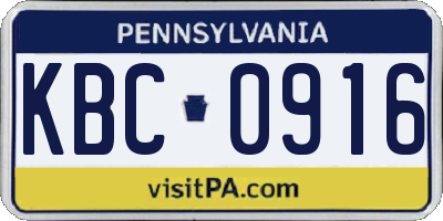 PA license plate KBC0916