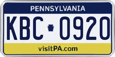 PA license plate KBC0920