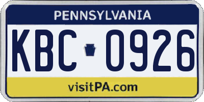 PA license plate KBC0926