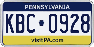 PA license plate KBC0928
