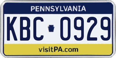 PA license plate KBC0929
