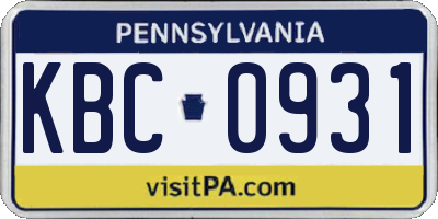 PA license plate KBC0931